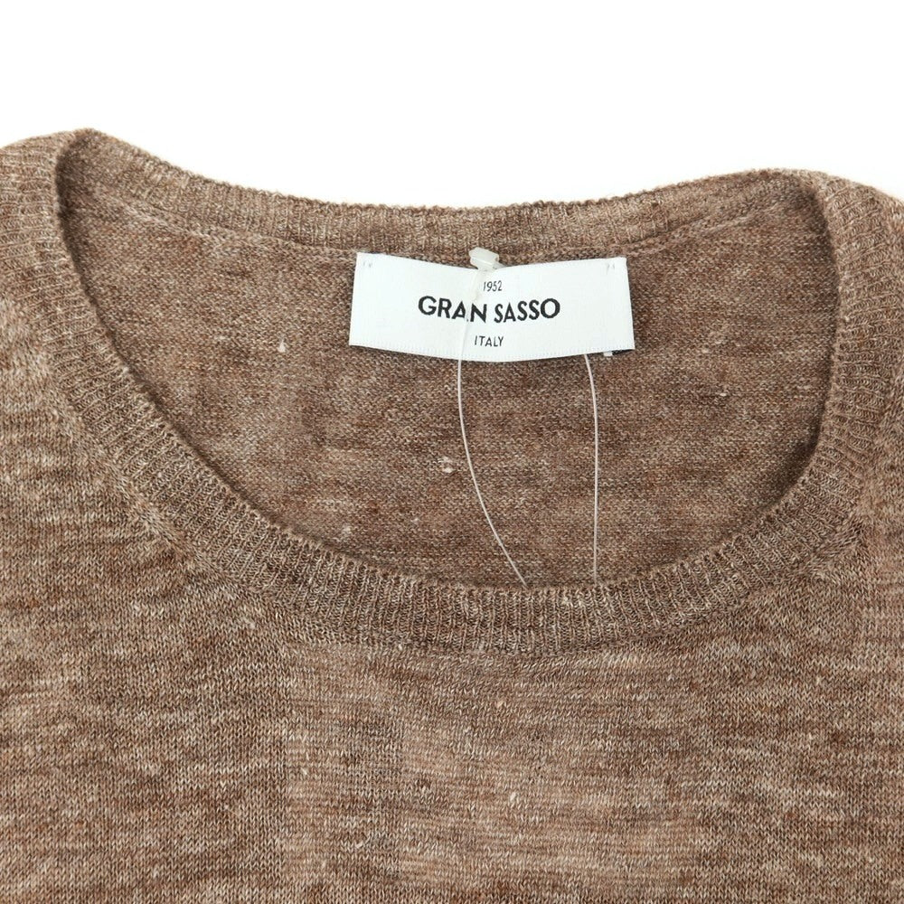 【中古】グランサッソ GRAN SASSO ハイゲージ リネン クルーネック 半袖 プルオーバーニット ブラウン【 46 】【 状態ランクB 】【 メンズ 】
