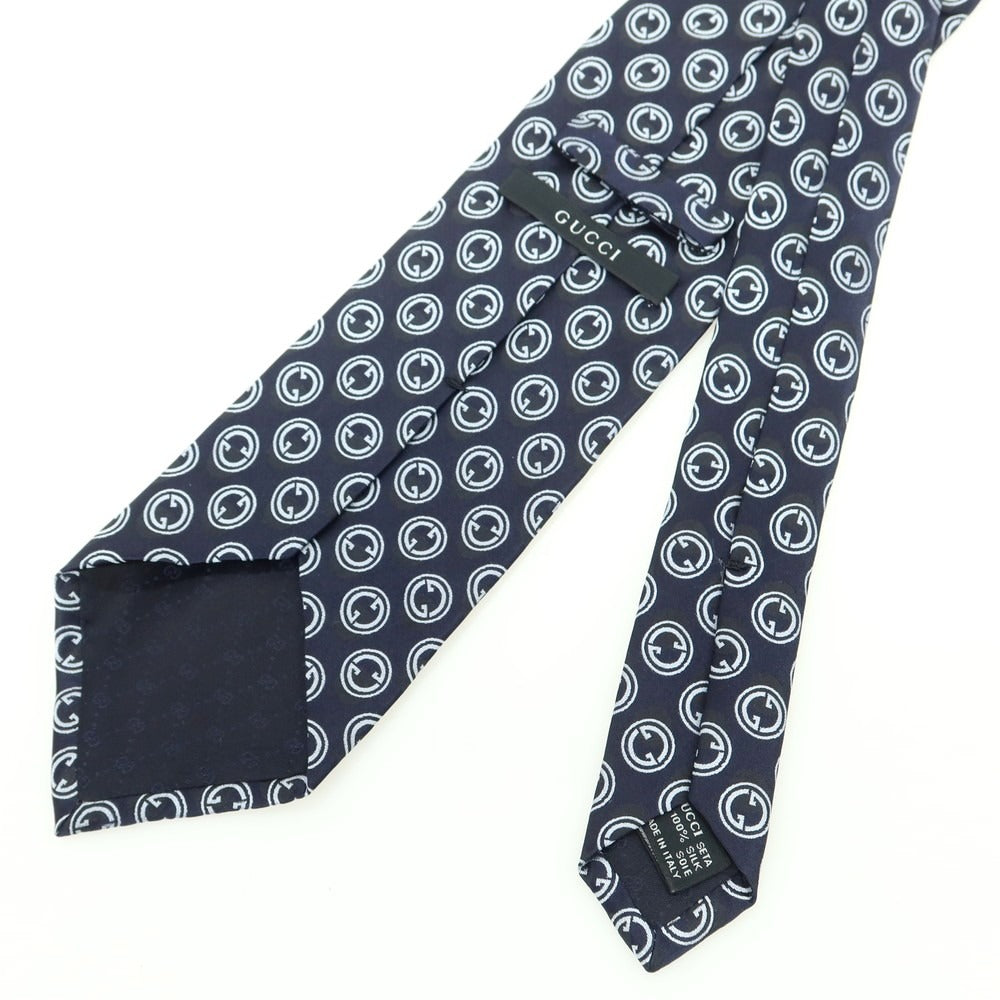 【中古】グッチ GUCCI シルク 小紋柄ネクタイ ネイビーxグレー【 状態ランクA 】【 メンズ 】