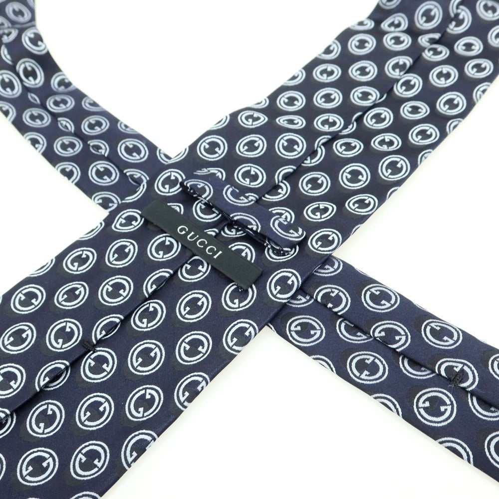 【中古】グッチ GUCCI シルク 小紋柄ネクタイ ネイビーxグレー【 状態ランクA 】【 メンズ 】