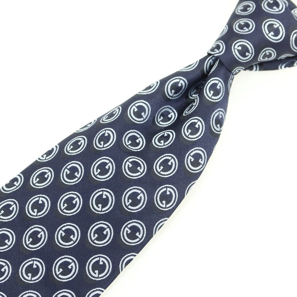 【中古】グッチ GUCCI シルク 小紋柄ネクタイ ネイビーxグレー【 状態ランクA 】【 メンズ 】