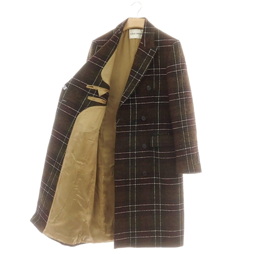 【中古】サル プリヴェ SALLE PRIVEE ウールポリエステル チェック ダブルブレストコート ブラックxオリーブ系【 48 】【 状態ランクA 】【 メンズ 】