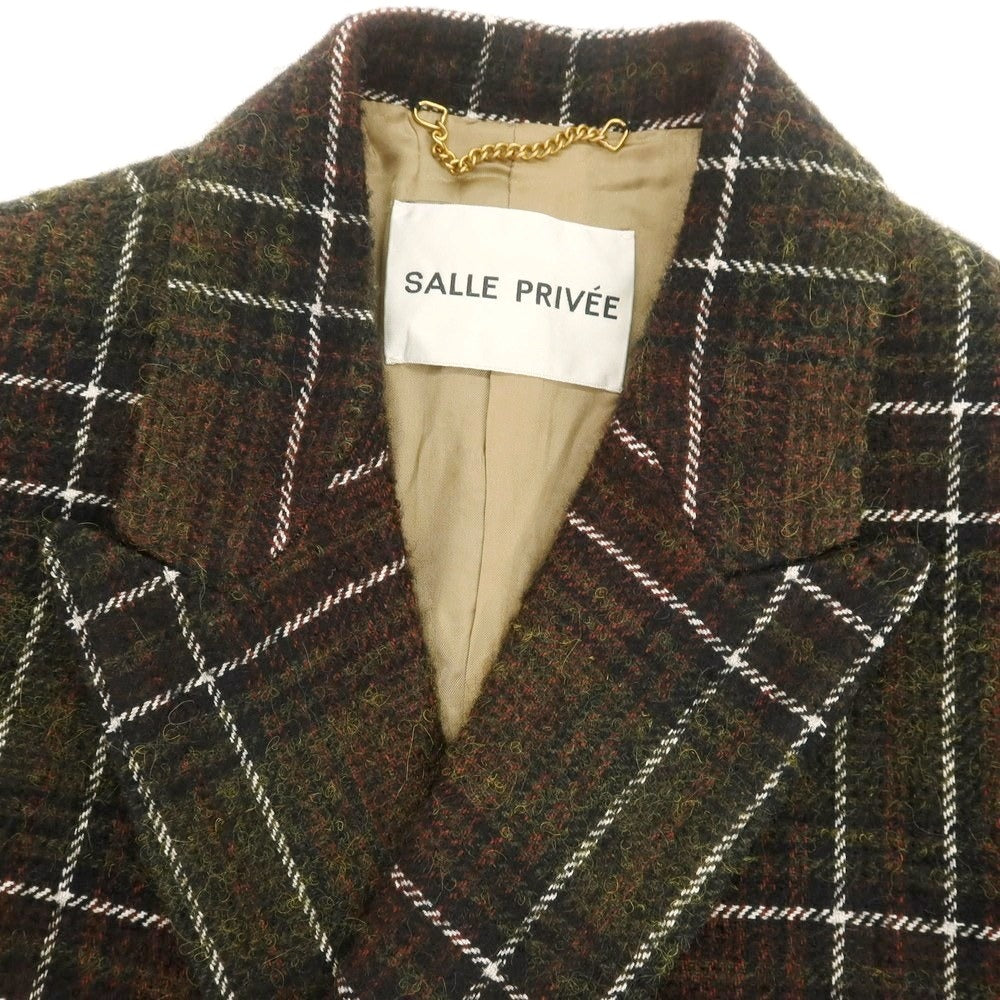【中古】サル プリヴェ SALLE PRIVEE ウールポリエステル チェック ダブルブレストコート ブラックxオリーブ系【 48 】【 状態ランクA 】【 メンズ 】