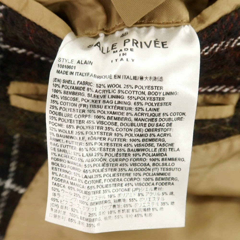 【中古】サル プリヴェ SALLE PRIVEE ウールポリエステル チェック ダブルブレストコート ブラックxオリーブ系【 48 】【 状態ランクA 】【 メンズ 】