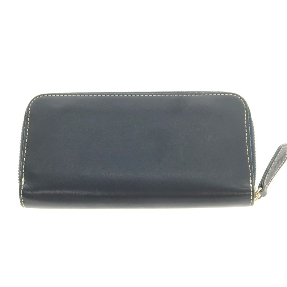 【中古】革蛸 カワタコ kawatako レザー ジップアラウンド 長財布 ネイビー【 状態ランクB 】【 メンズ 】