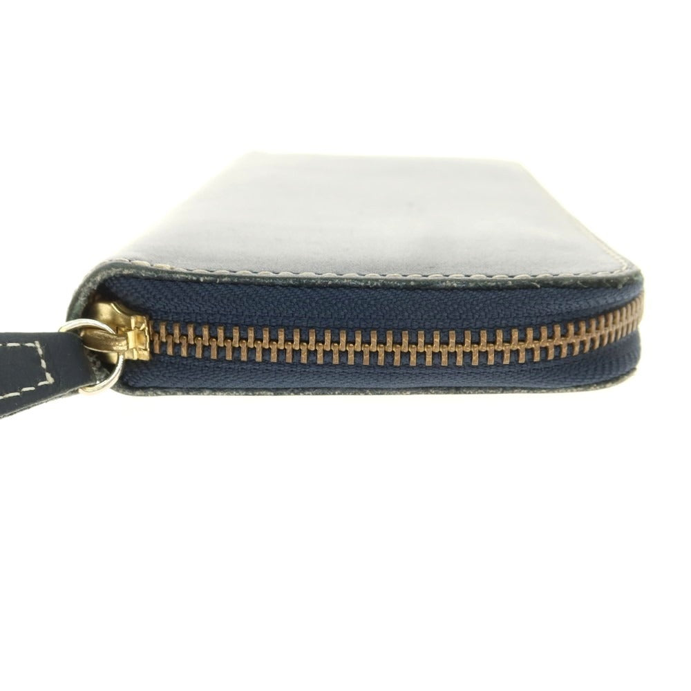 【中古】革蛸 カワタコ kawatako レザー ジップアラウンド 長財布 ネイビー【 状態ランクB 】【 メンズ 】