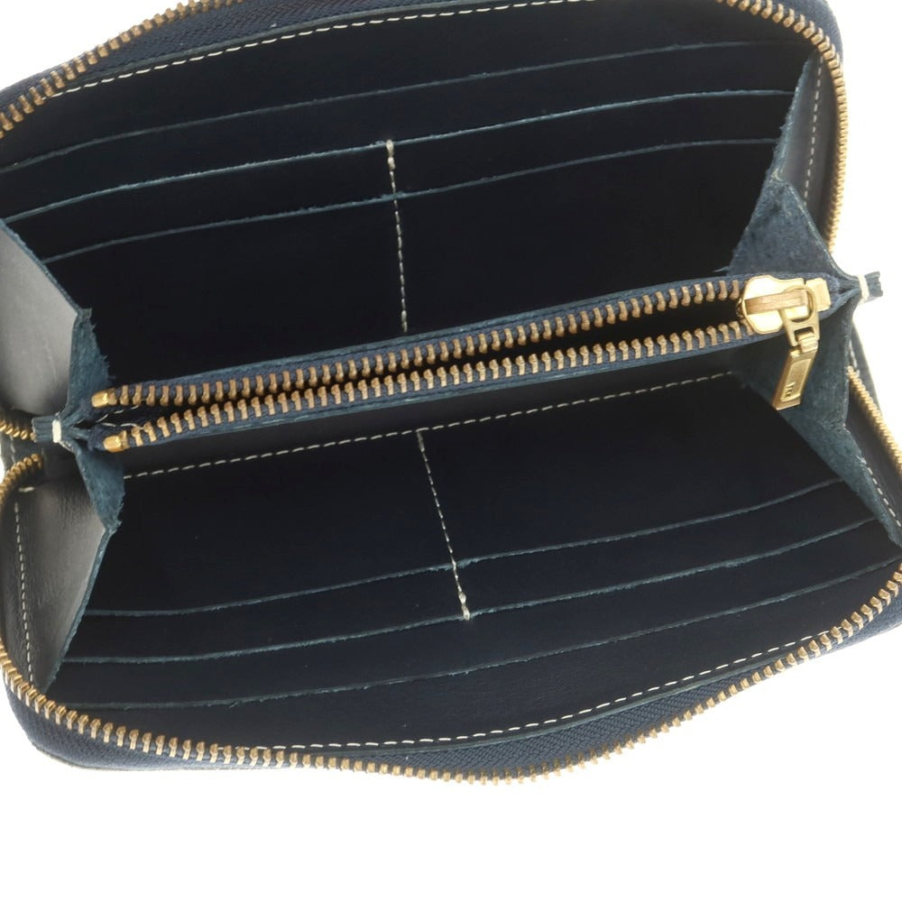 【中古】革蛸 カワタコ kawatako レザー ジップアラウンド 長財布 ネイビー【 状態ランクB 】【 メンズ 】