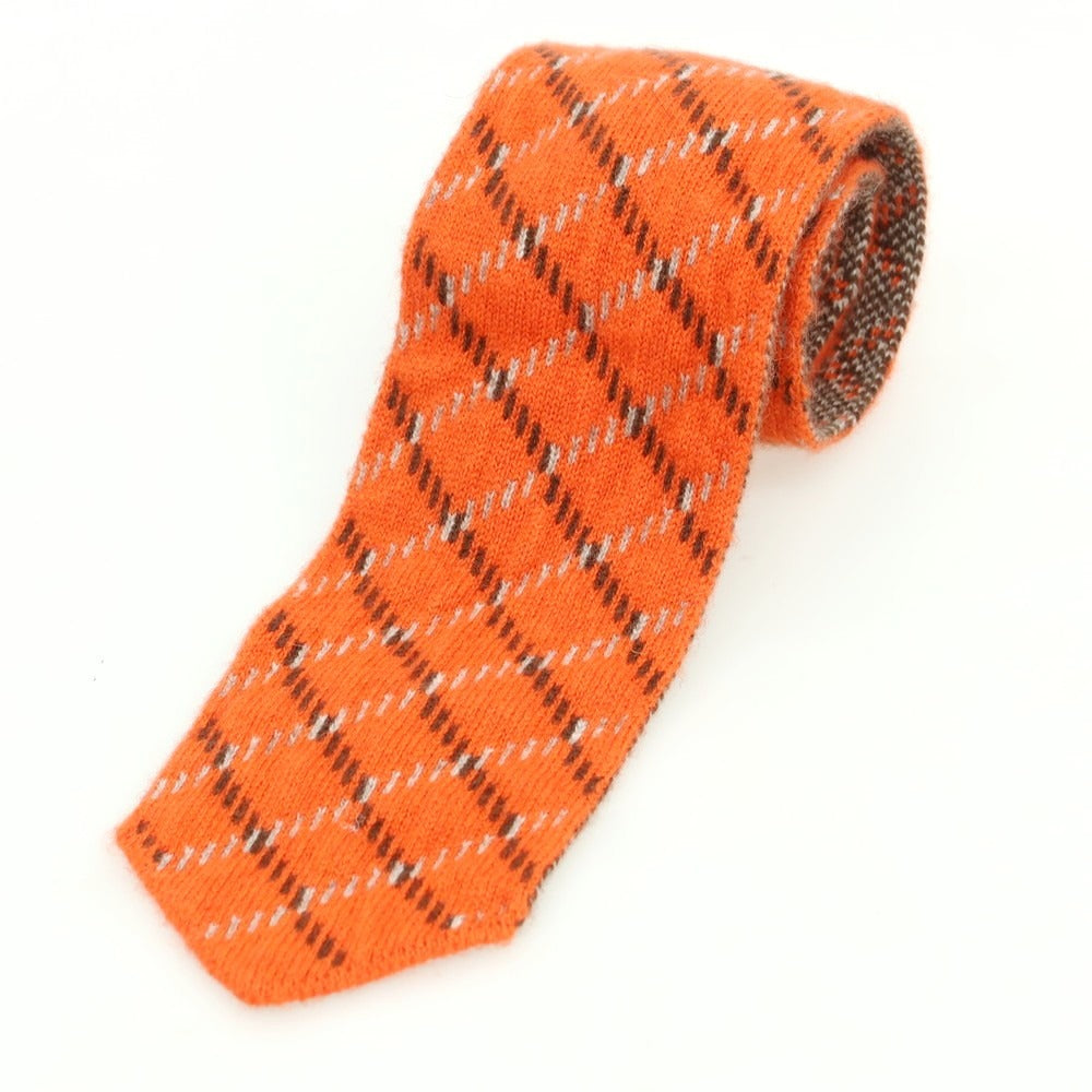 【中古】フィオリオ FIORIO カシミヤ ダブルフェイス ニットタイ オレンジxブラウン【 状態ランクC 】【 メンズ 】