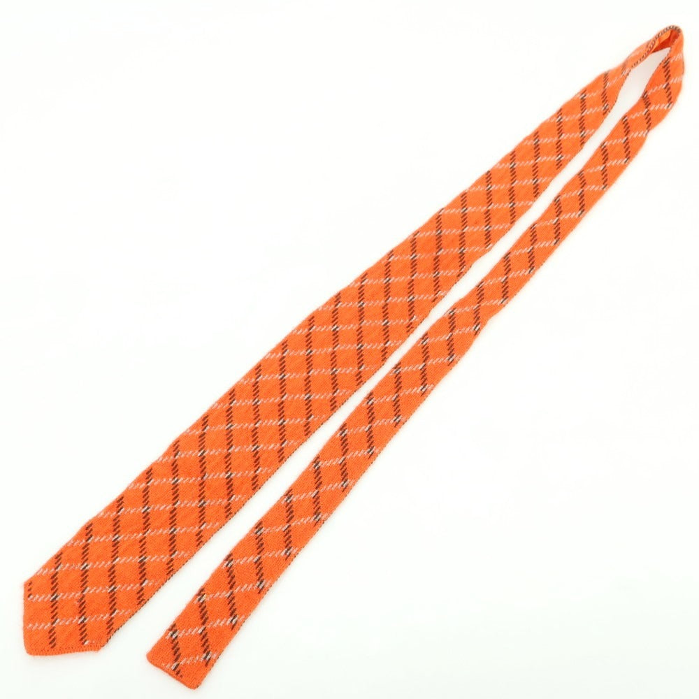 【中古】フィオリオ FIORIO カシミヤ ダブルフェイス ニットタイ オレンジxブラウン【 状態ランクC 】【 メンズ 】