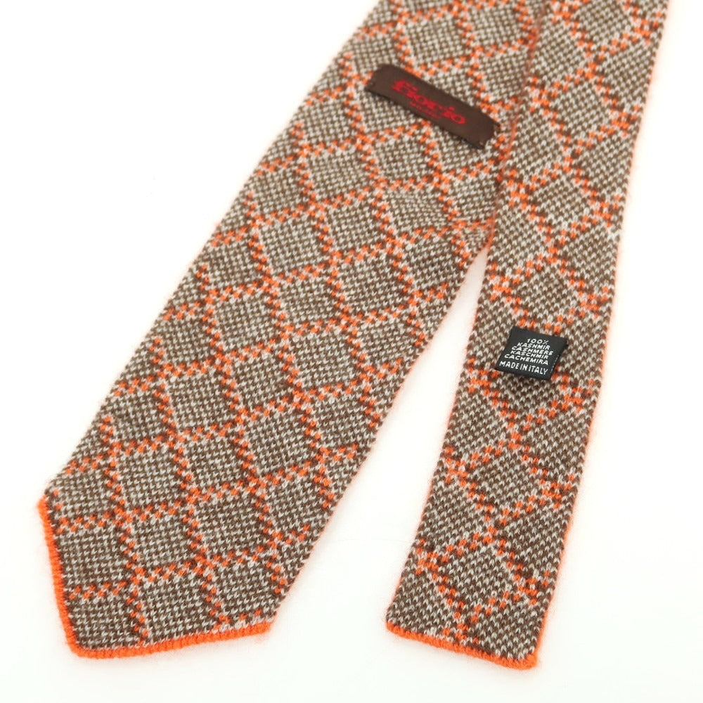 【中古】フィオリオ FIORIO カシミヤ ダブルフェイス ニットタイ オレンジxブラウン【 状態ランクC 】【 メンズ 】