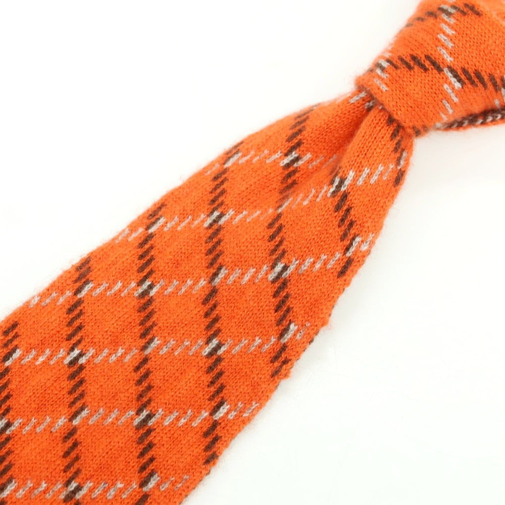 【中古】フィオリオ FIORIO カシミヤ ダブルフェイス ニットタイ オレンジxブラウン【 状態ランクC 】【 メンズ 】