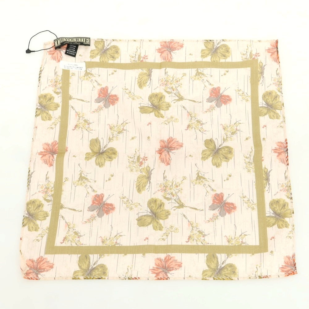 【中古】タイユアタイ TIE YOUR TIE コットン バタフライプリント ポケットチーフ ライトサーモンピンクxオーカー【 状態ランクA 】【 メンズ 】