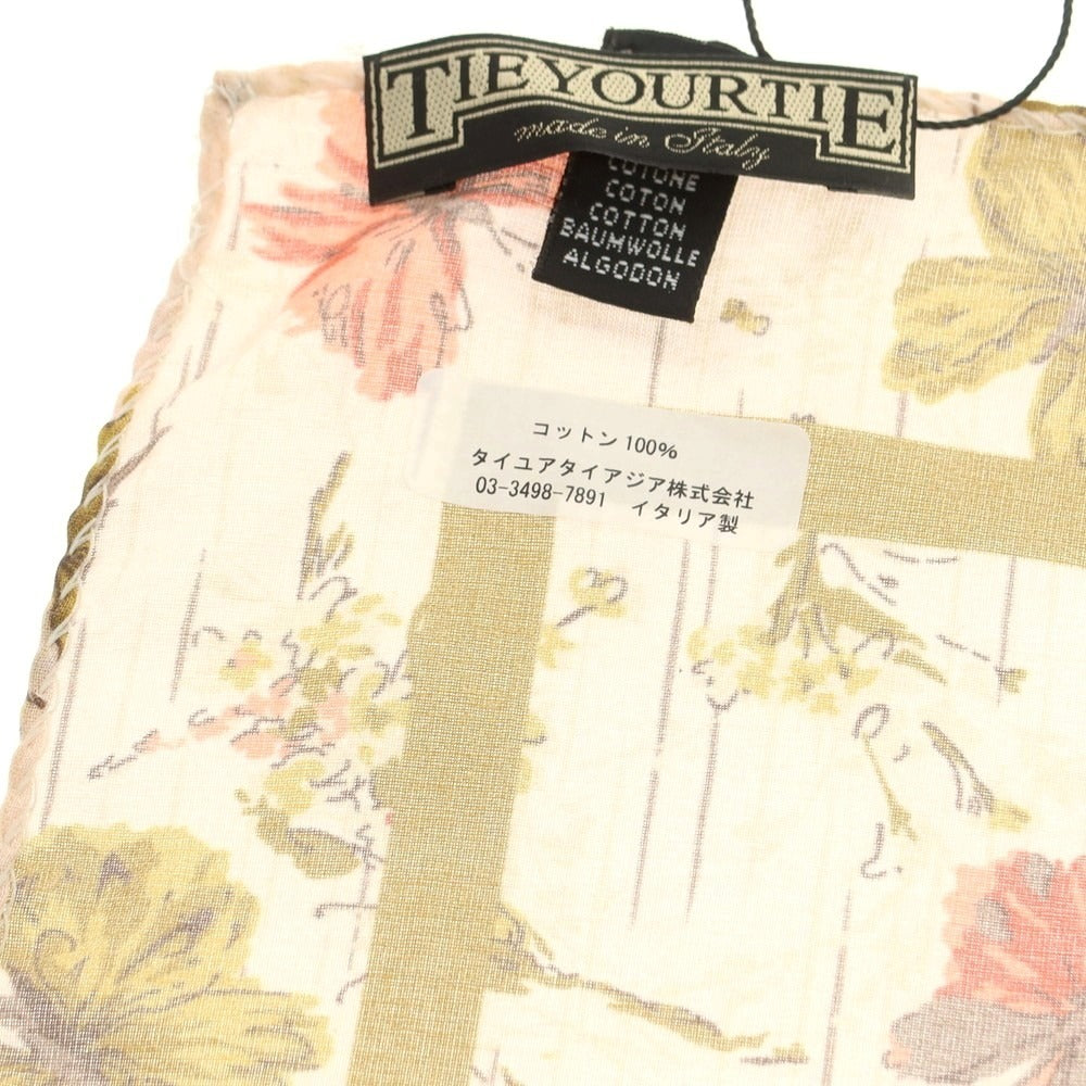 【中古】タイユアタイ TIE YOUR TIE コットン バタフライプリント ポケットチーフ ライトサーモンピンクxオーカー【 状態ランクA 】【 メンズ 】
