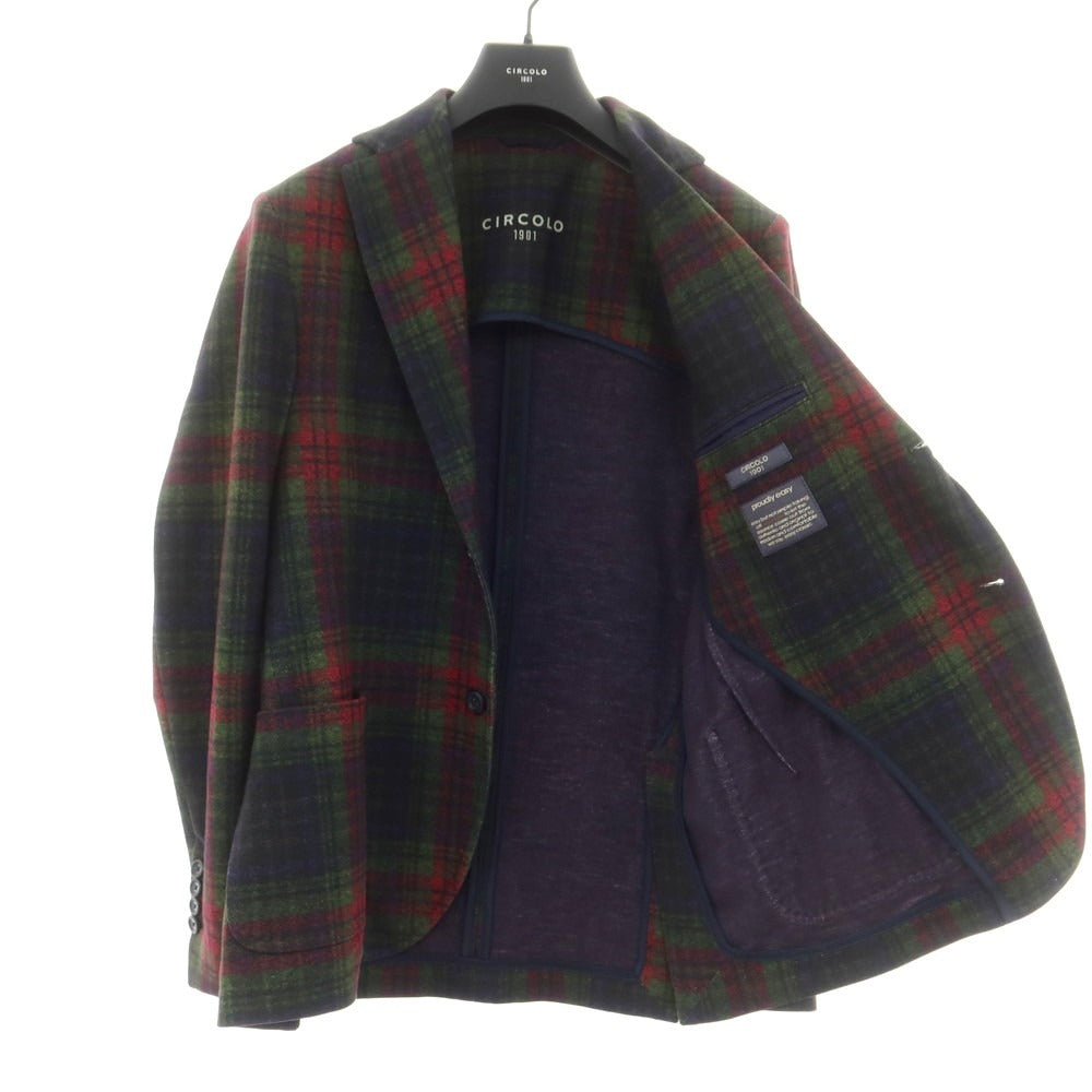 【新品】チルコロ1901 CIRCOLO 1901 チェック コットンジャージー 2B カジュアルジャケット グリーンxレッド【 48 】【 状態ランクN 】【 メンズ 】