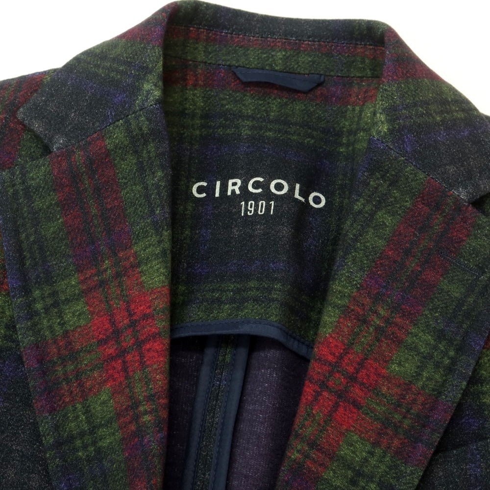 【新品】チルコロ1901 CIRCOLO 1901 チェック コットンジャージー 2B カジュアルジャケット グリーンxレッド【 48 】【 状態ランクN 】【 メンズ 】