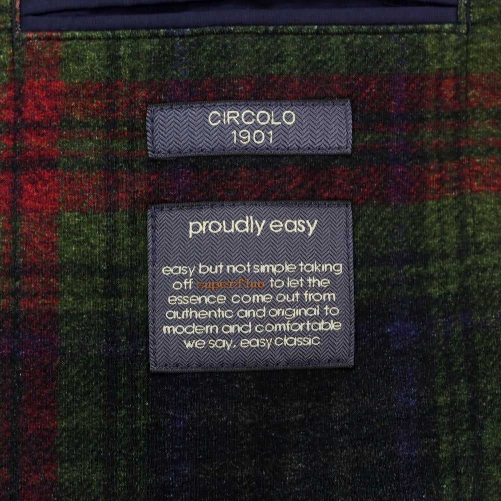 【新品】チルコロ1901 CIRCOLO 1901 チェック コットンジャージー 2B カジュアルジャケット グリーンxレッド【 48 】【 状態ランクN 】【 メンズ 】