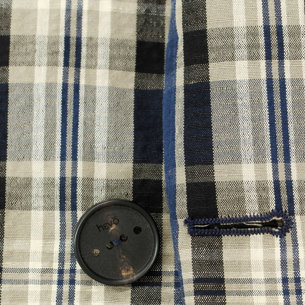 【新品】イーヴォ Hevo コットンリネン チェック ステンカラーコート ネイビーxベージュ【 50 】【 状態ランクN 】【 メンズ 】