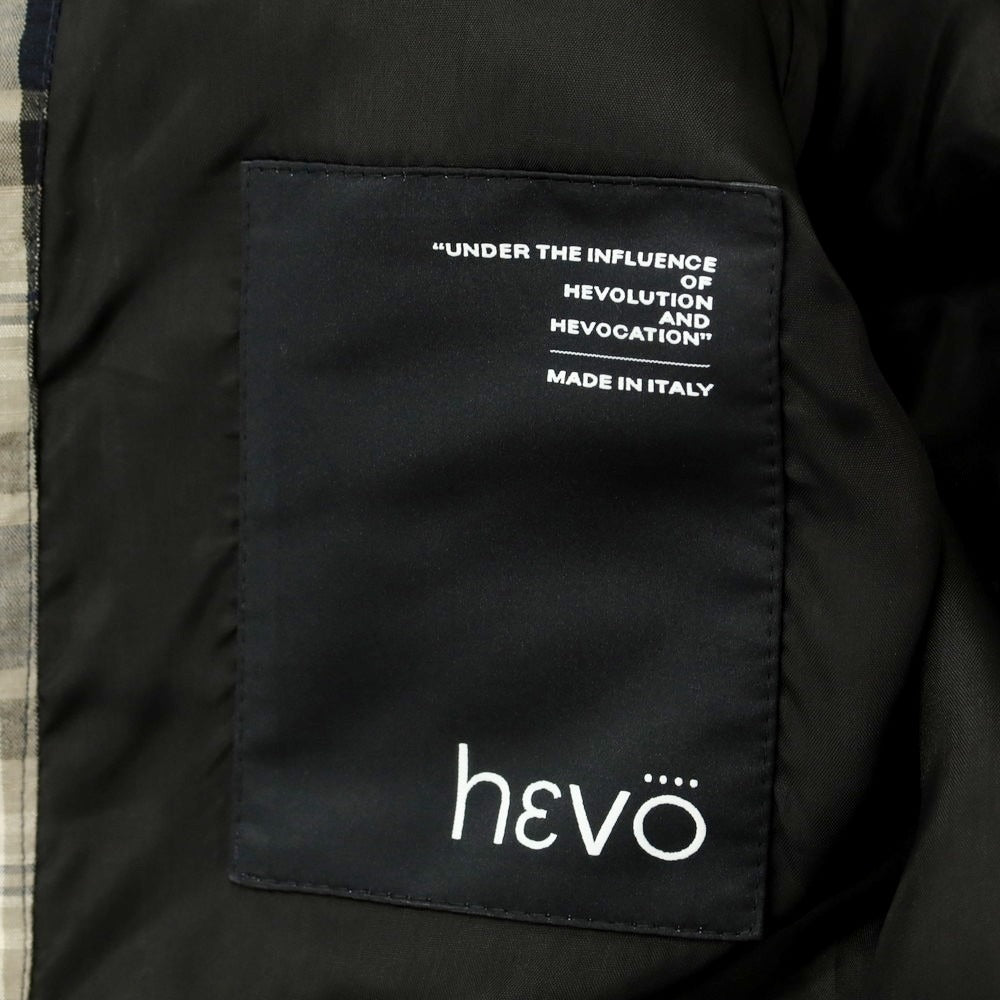【新品】イーヴォ Hevo コットンリネン チェック ステンカラーコート ネイビーxベージュ【 50 】【 状態ランクN 】【 メンズ 】