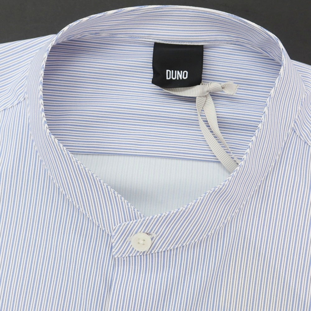 【新品アウトレット】デュノ DUNO ストレッチ ナイロン ストライプ バンドカラー カジュアルシャツ ブルーxホワイト【 表記なし(L位) 】【 状態ランクN- 】【 メンズ 】