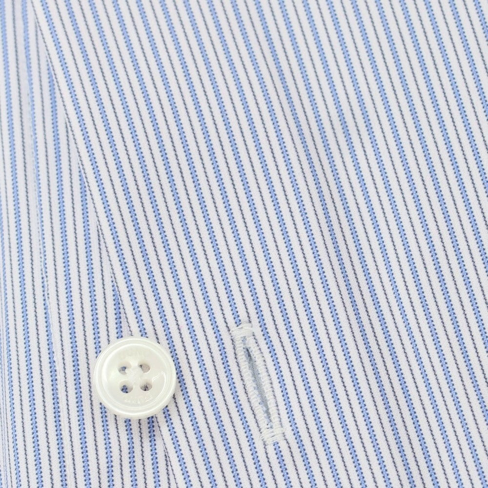 【新品アウトレット】デュノ DUNO ストレッチ ナイロン ストライプ バンドカラー カジュアルシャツ ブルーxホワイト【 表記なし(L位) 】【 状態ランクN- 】【 メンズ 】