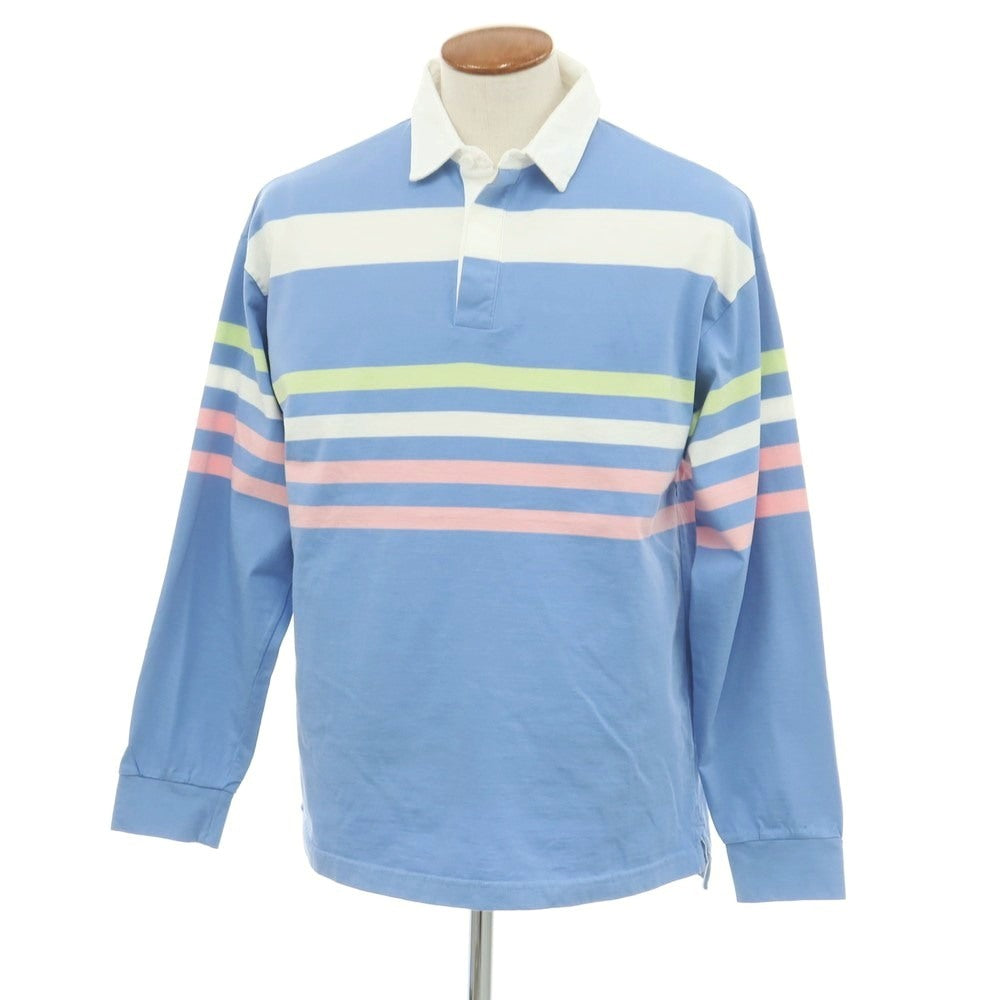 【新品アウトレット】アスペジ ASPESI コットン ボーダー 長袖ポロシャツ ライトブルーxホワイト【 2 】【 状態ランクN- 】【 メンズ 】