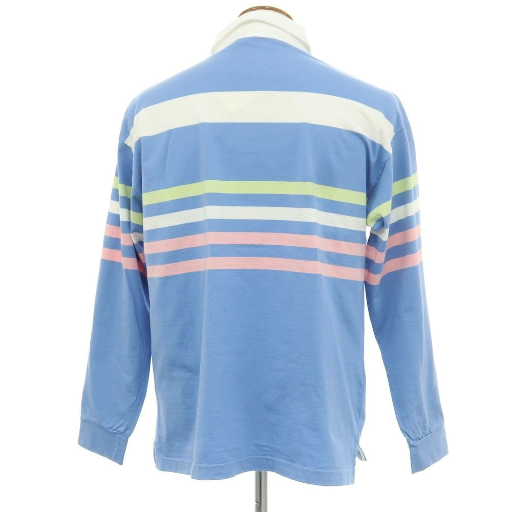 【新品アウトレット】アスペジ ASPESI コットン ボーダー 長袖ポロシャツ ライトブルーxホワイト【 2 】【 状態ランクN- 】【 メンズ 】