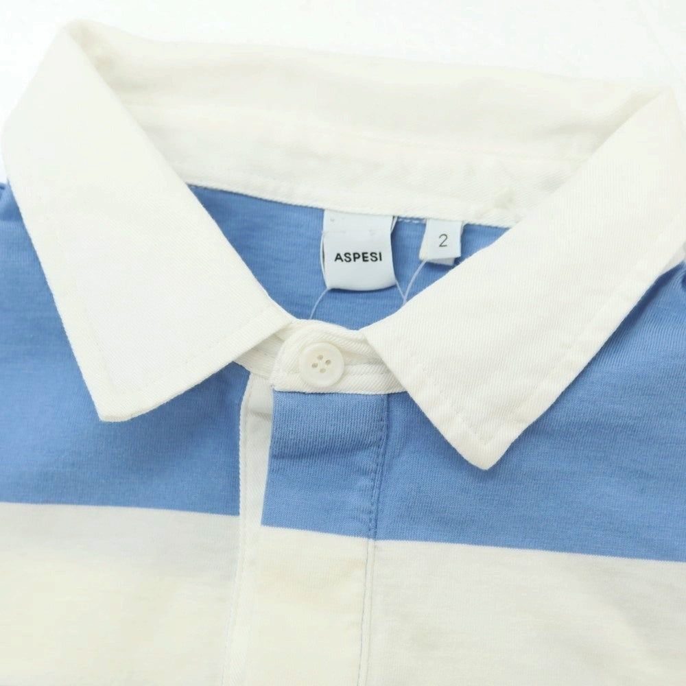 【新品アウトレット】アスペジ ASPESI コットン ボーダー 長袖ポロシャツ ライトブルーxホワイト【 2 】【 状態ランクN- 】【 メンズ 】