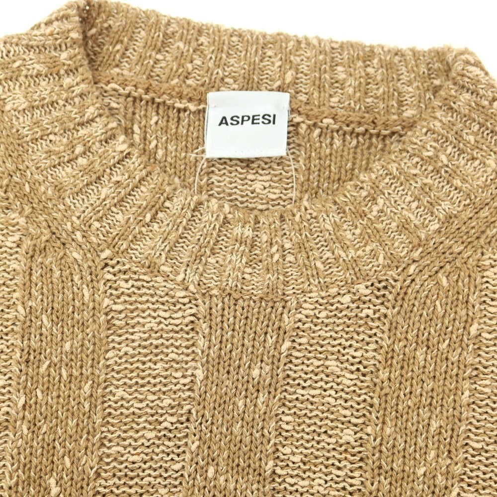 【新品アウトレット】アスペジ ASPESI コットン系 クルーネック プルオーバーニット ライトブラウンxベージュ【 48 】【 状態ランクN- 】【 メンズ 】