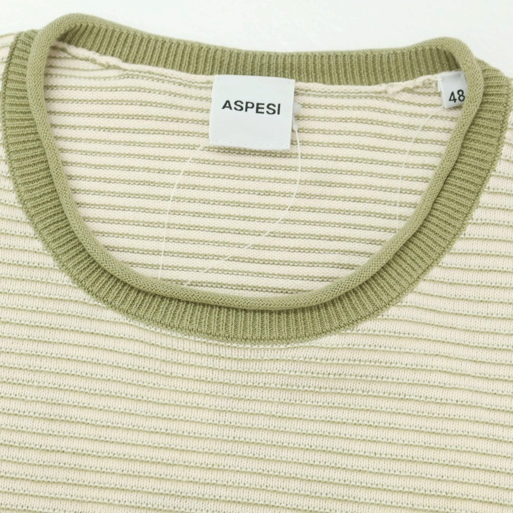 【新品】アスペジ ASPESI コットン クルーネック プルオーバーニット オフホワイトxグリーン【 48 】【 状態ランクN 】【 メンズ 】