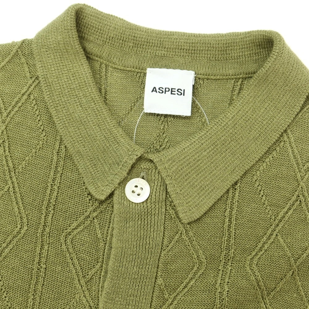 【新品】アスペジ ASPESI リネン シャツ型 半袖 カーディガン オリーブグリーン【 48 】【 状態ランクN 】【 メンズ 】