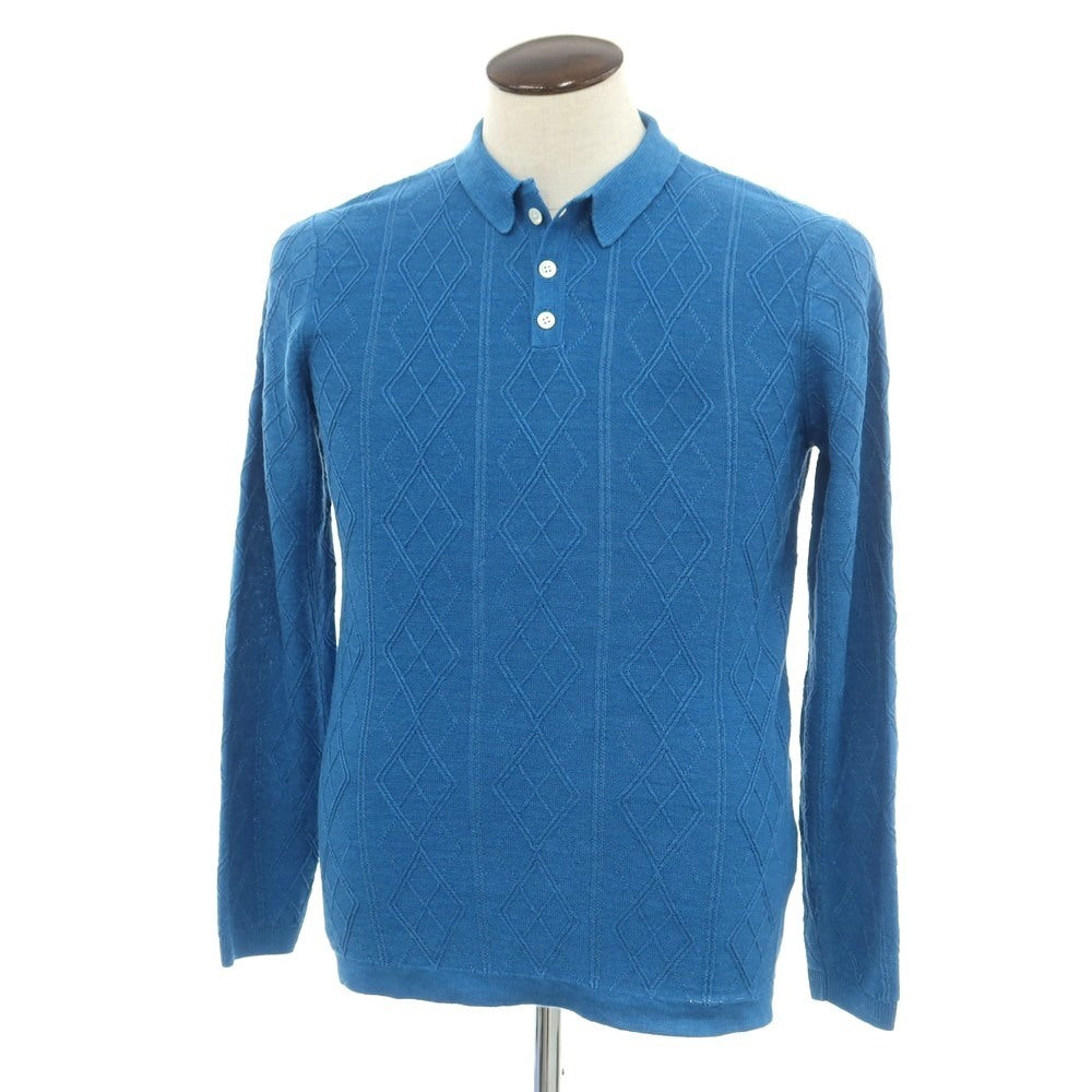 【新品アウトレット】アスペジ ASPESI リネン 長袖 ポロニット ブルー【 48 】【 状態ランクN- 】【 メンズ 】