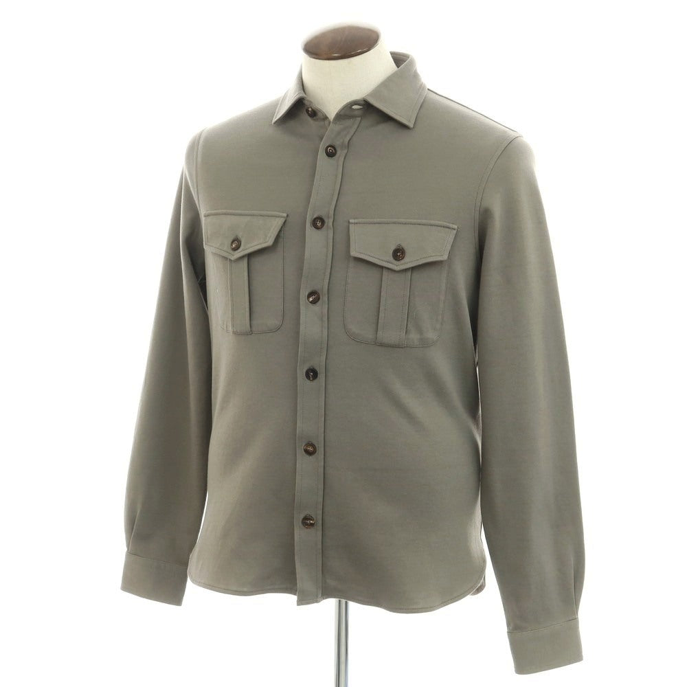 【新品】フィリッポ デ ローレンティス FILIPPO DE LAURENTIIS コットンナイロン ジャージー カジュアルシャツ カーキグレー【 50 】【 状態ランクN 】【 メンズ 】
