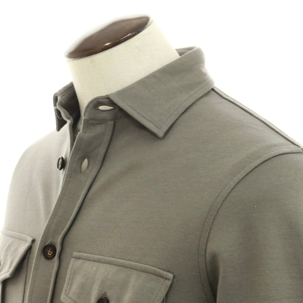 【新品】フィリッポ デ ローレンティス FILIPPO DE LAURENTIIS コットンナイロン ジャージー カジュアルシャツ カーキグレー【 50 】【 状態ランクN 】【 メンズ 】