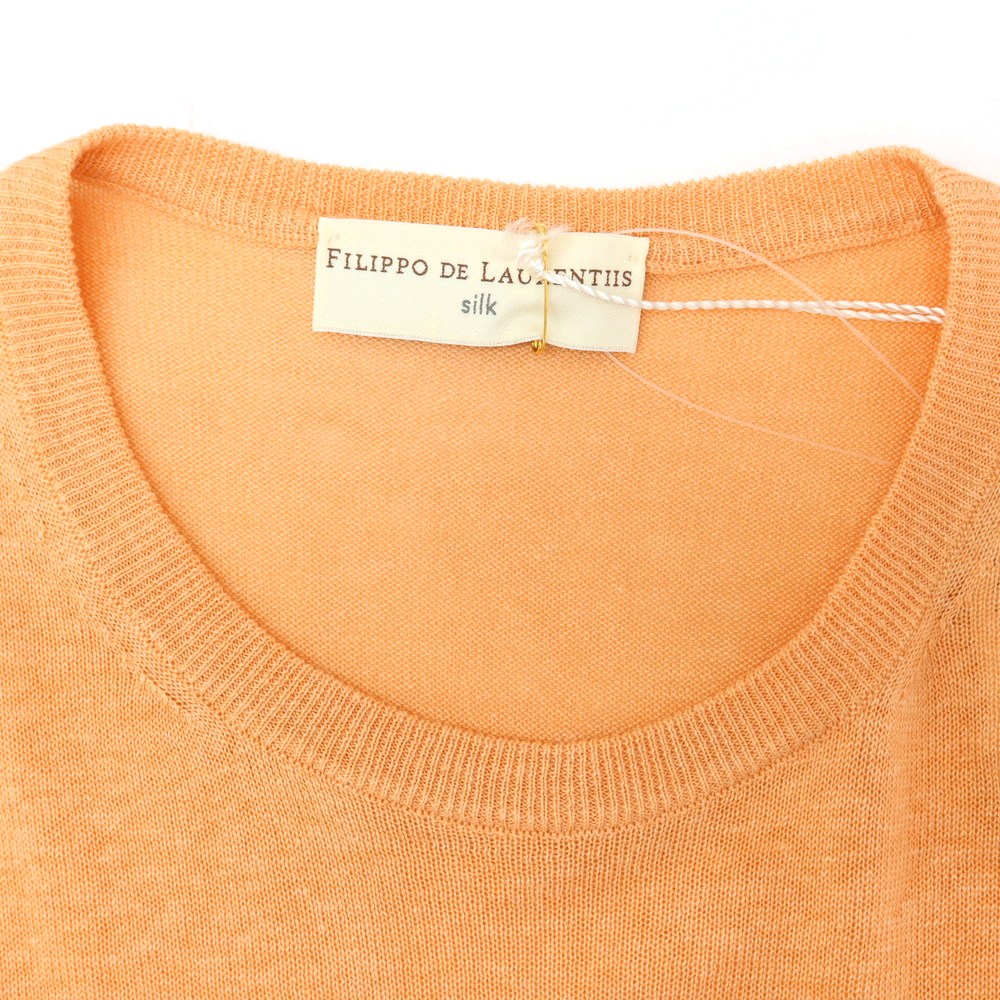 【新品】フィリッポ デ ローレンティス FILIPPO DE LAURENTIIS ハイゲージ シルクリネン クルーネック 半袖 プルオーバーニット オレンジ【 50 】【 状態ランクN 】【 メンズ 】