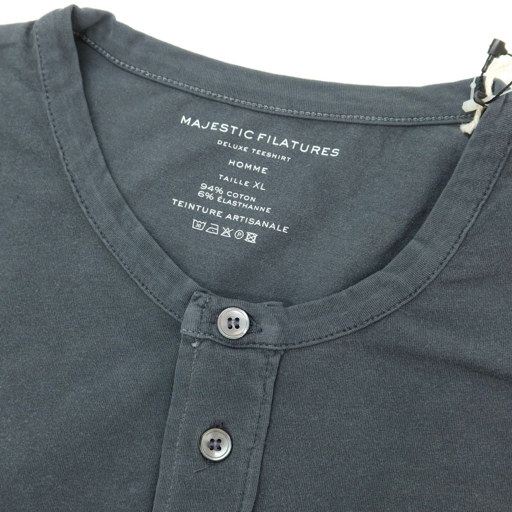 【新品】マジェスティック フィラチュール オム MAJESTIC FILATURES HOMME ストレッチコットン ヘンリ―ネック 半袖Tシャツ ダークグレー【 XL 】【 状態ランクN 】【 メンズ 】
