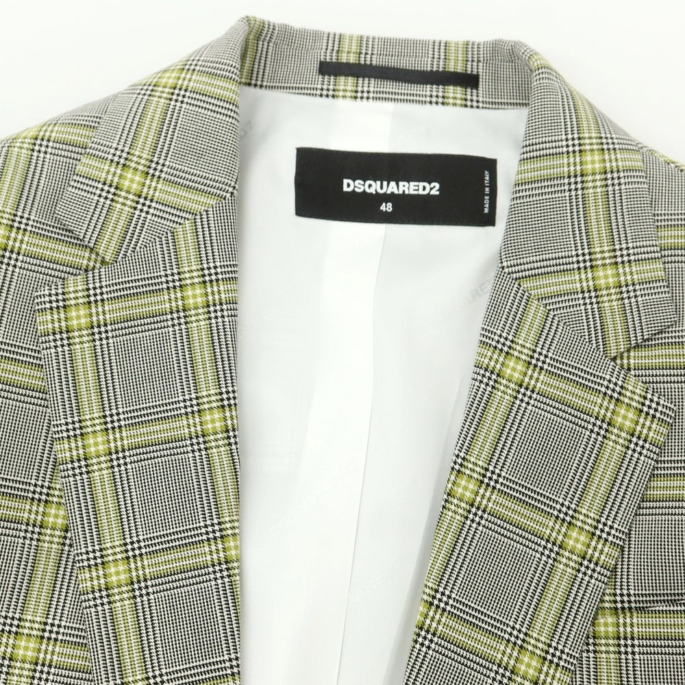 【新品】ディースクエアード DSQUARED2 コットン チェック テーラードジャケット グレーxグリーン【 48 】【 状態ランクN 】【 メンズ 】