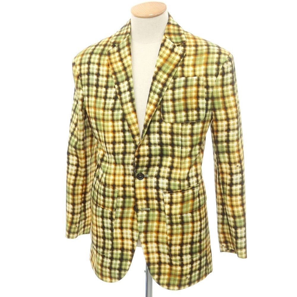 【新品】ディースクエアード DSQUARED2 コットン プリント テーラードジャケット イエローxグリーン【 42 】【 状態ランクN 】【 メンズ 】