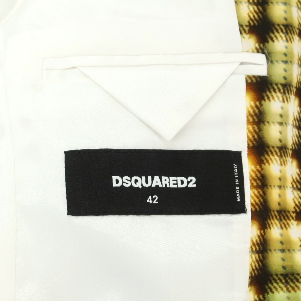 【新品】ディースクエアード DSQUARED2 コットン プリント テーラードジャケット イエローxグリーン【 42 】【 状態ランクN 】【 メンズ 】