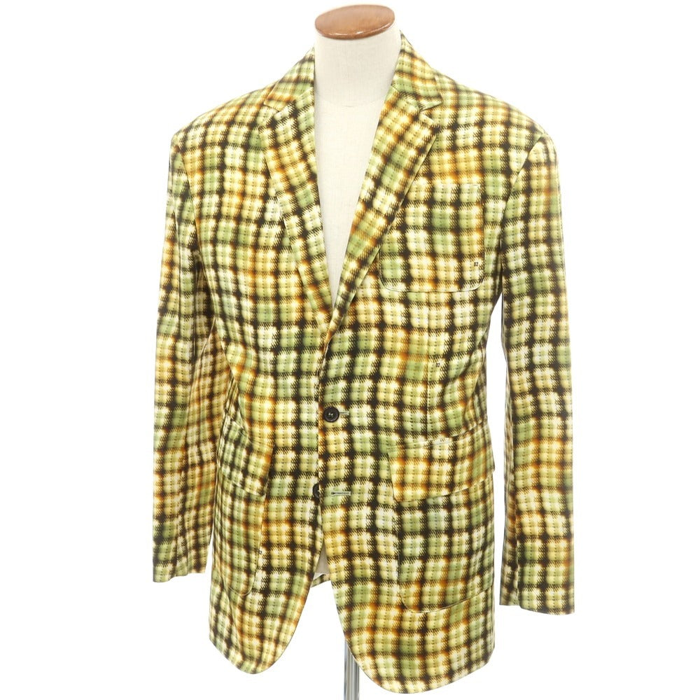 【新品】ディースクエアード DSQUARED2 コットン プリント テーラードジャケット イエローxグリーン【 46 】【 状態ランクN 】【 メンズ 】