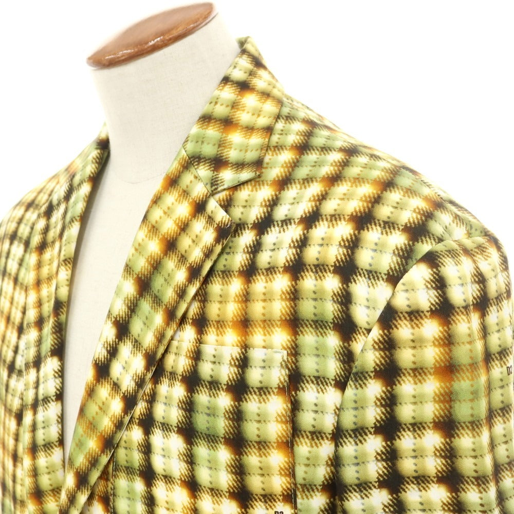 【新品】ディースクエアード DSQUARED2 コットン プリント テーラードジャケット イエローxグリーン【 46 】【 状態ランクN 】【 メンズ 】