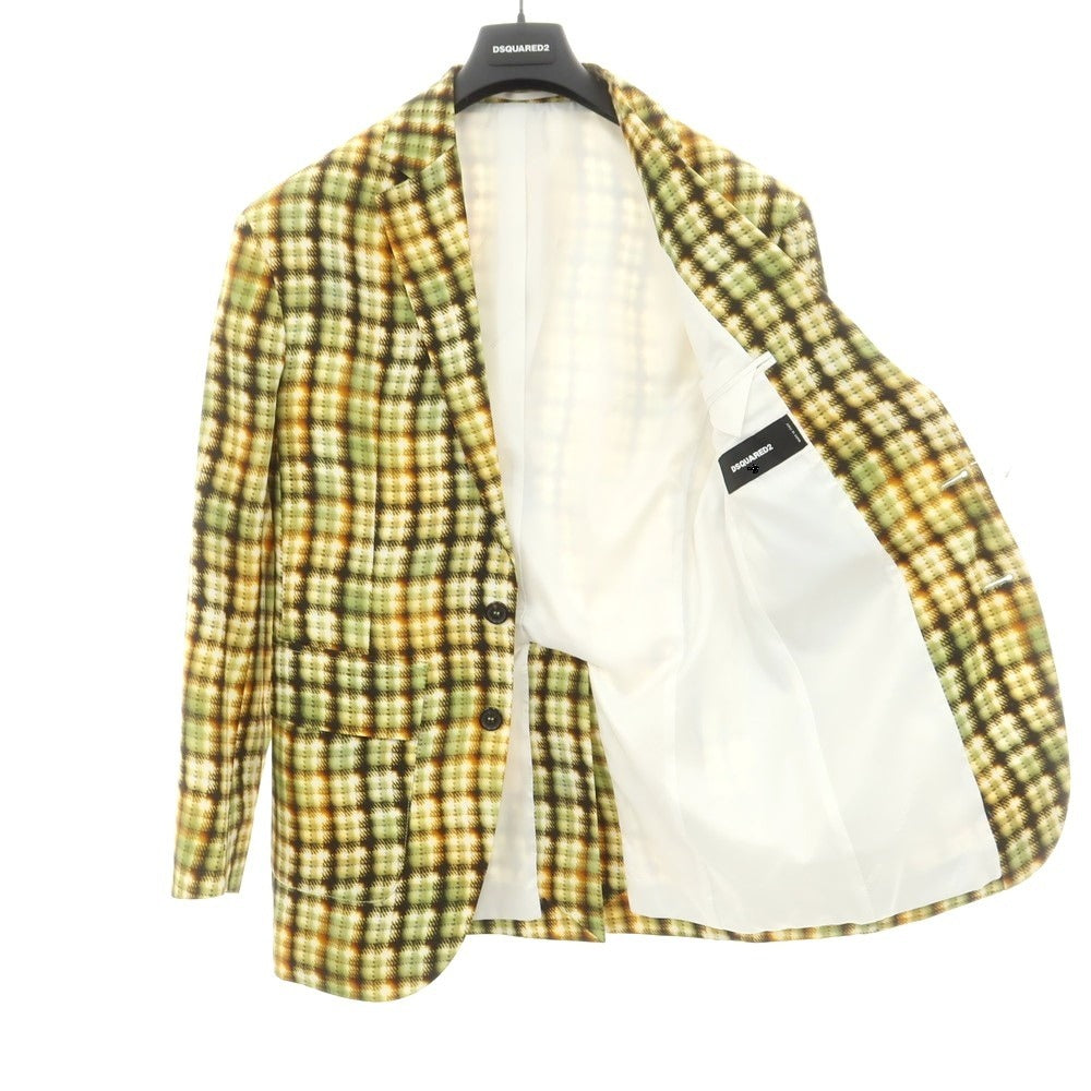 【新品】ディースクエアード DSQUARED2 コットン プリント テーラードジャケット イエローxグリーン【 46 】【 状態ランクN 】【 メンズ 】