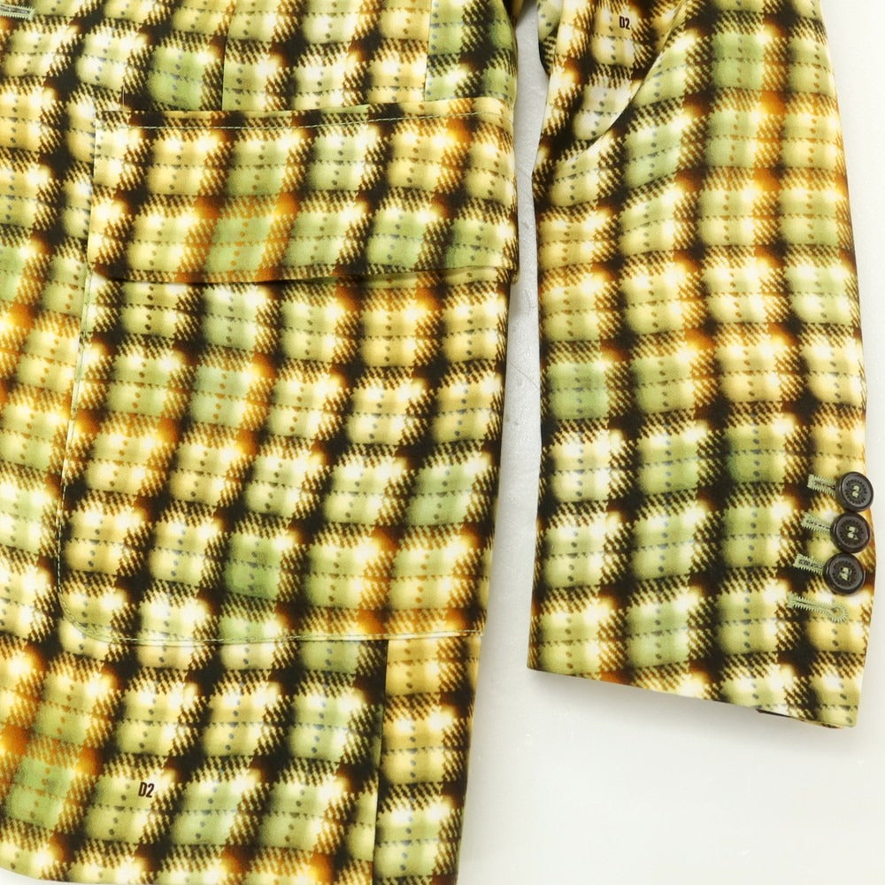 【新品】ディースクエアード DSQUARED2 コットン プリント テーラードジャケット イエローxグリーン【 46 】【 状態ランクN 】【 メンズ 】