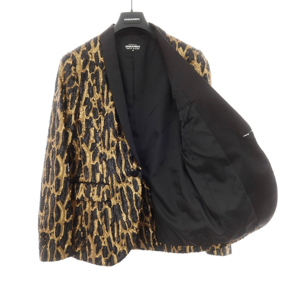 【新品アウトレット】ディースクエアード DSQUARED2 総スパンコール タキシードジャケット ブラックxゴールド【 46 】【 状態ランクN- 】【 メンズ 】