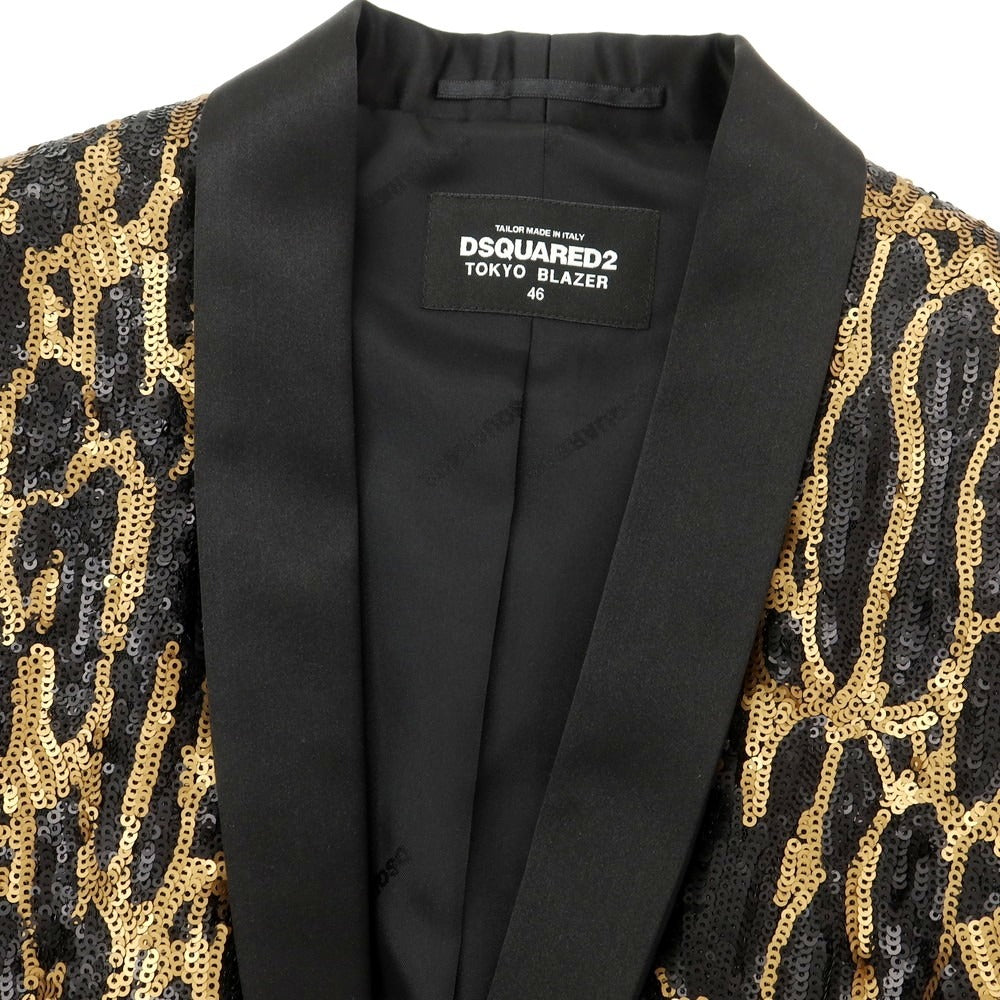 【新品アウトレット】ディースクエアード DSQUARED2 総スパンコール タキシードジャケット ブラックxゴールド【 46 】【 状態ランクN- 】【 メンズ 】