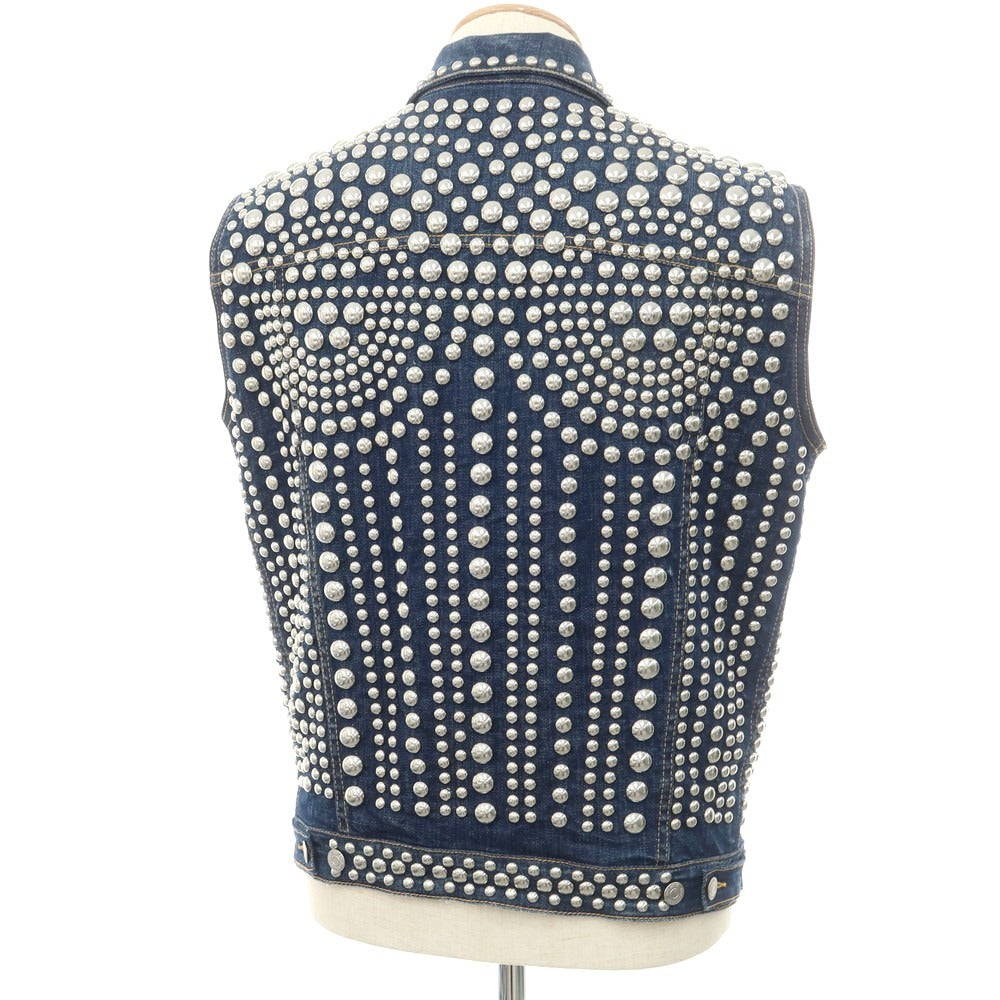 【新品】ディースクエアード DSQUARED2 総スタッズ ノースリーブ デニムジャケット ジージャン ネイビーxシルバー【 44 】【 状態ランクN 】【 メンズ 】