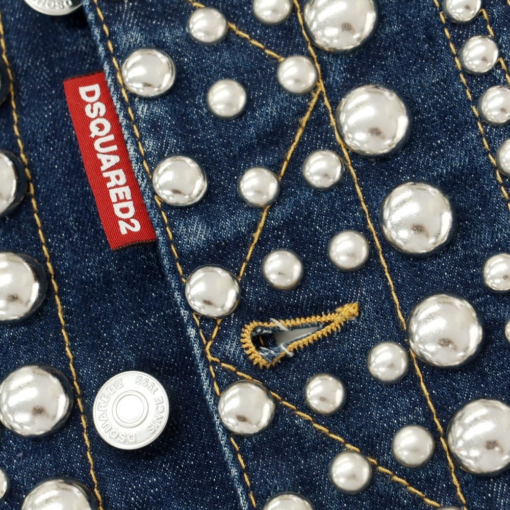 【新品】ディースクエアード DSQUARED2 総スタッズ ノースリーブ デニムジャケット ジージャン ネイビーxシルバー【 44 】【 状態ランクN 】【 メンズ 】