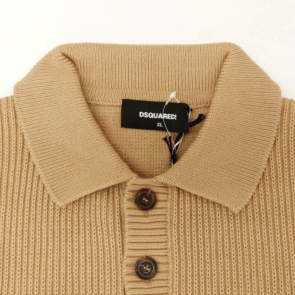 【新品】ディースクエアード DSQUARED2 ミドルゲージ コットン リブ ポロニット ベスト ベージュ【 XL 】【 状態ランクN 】【 メンズ 】