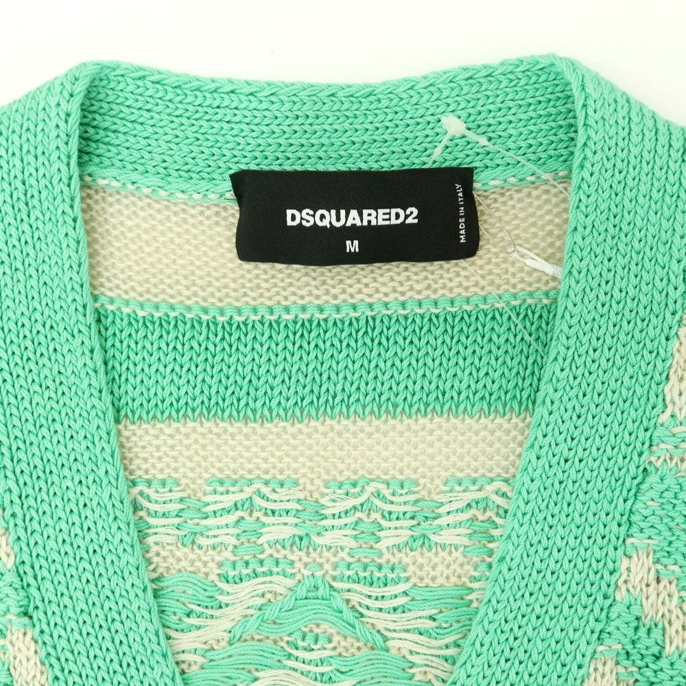 【新品】ディースクエアード DSQUARED2 ミドルゲージ コットンリネン ニットベスト ミントグリーン系xサンド【 M 】【 状態ランクN 】【 メンズ 】