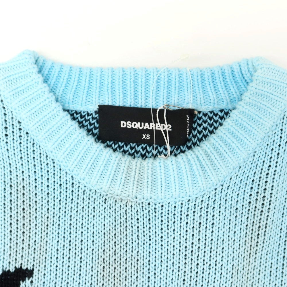 【新品】ディースクエアード DSQUARED2 ミドルゲージ コットン クルーネック プルオーバーニット ブラックxライトブルー【 XS 】【 状態ランクN 】【 メンズ 】