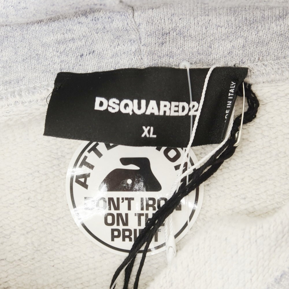 【新品】ディースクエアード DSQUARED2 コットンレーヨン スウェット ダメージ加工 スタッズ パーカー ネイビーxホワイト【 XL 】【 状態ランクN 】【 メンズ 】
