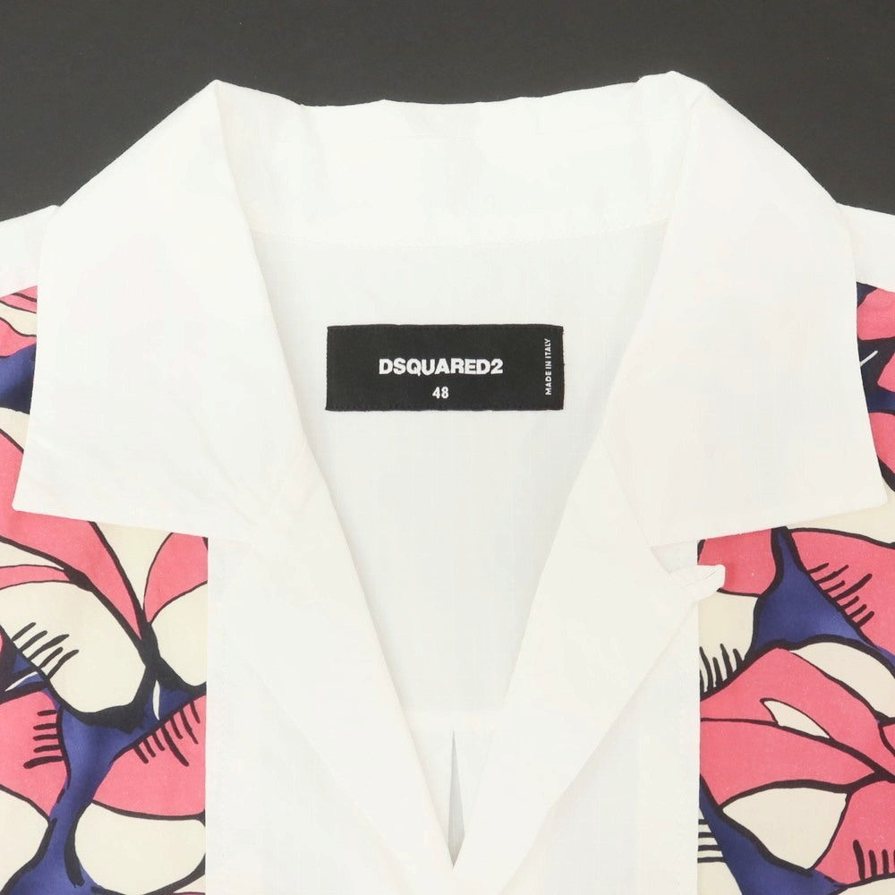 【新品】ディースクエアード DSQUARED2 コットンナイロン オープンカラー 半袖シャツ ホワイトxピンク【 48 】【 状態ランクN 】【 メンズ 】
